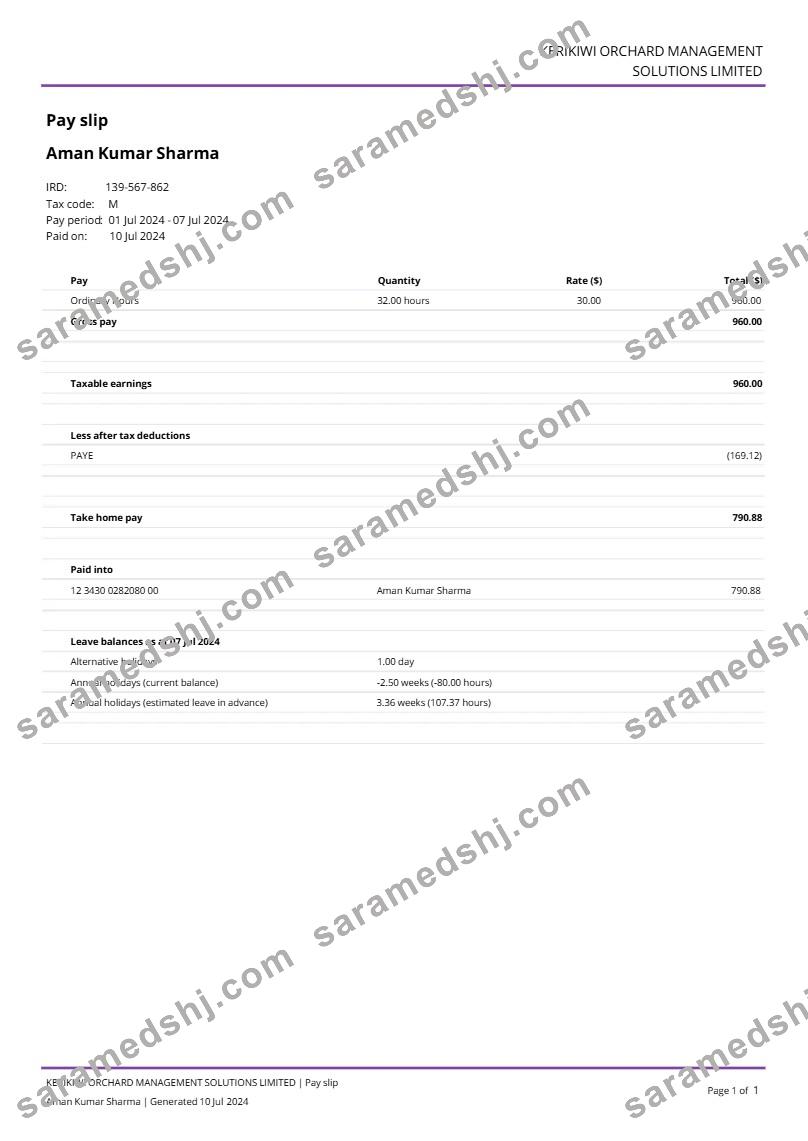 Kerikiwi Orchard Management Solutions payslip template in Word and PDF formats.pdf, 1